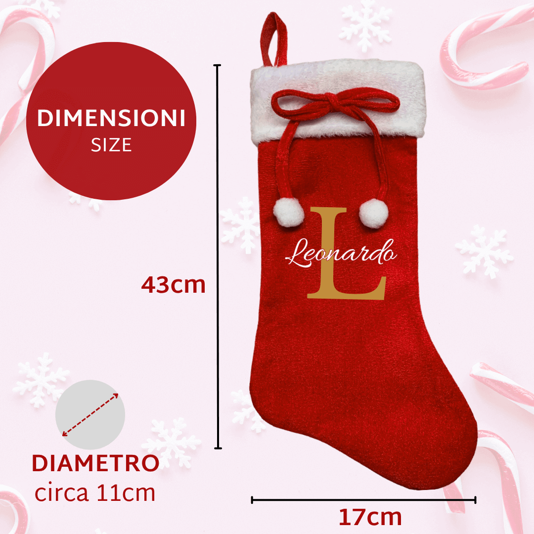 Calza Natalizia Personalizzata Rossa | Lettera Dorata + Nome Bianco - immagine 6